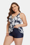 Plus Size Botanical Print Lace-Up Two-Piece Swim Set