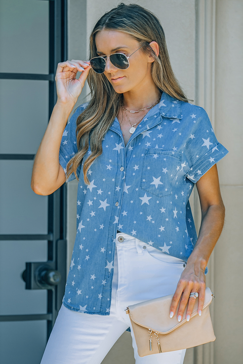 Star Print Button Front Denim