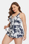 Plus Size Botanical Print Lace-Up Two-Piece Swim Set